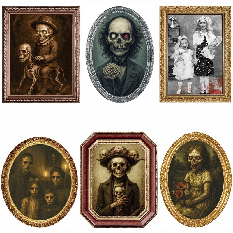 Lansian Halloween Decorations Indoor Scary Wall Decor, 6Pack 3D Changing Face Moving Picture Frames Portrait, Gothic Horror Poster Castle Haunted House Mansion Decor Decoration Party Supplies - Image 1